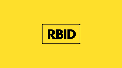 Bold, black text ‘RBID’ centered on a yellow background, enclosed within a black rectangular border.